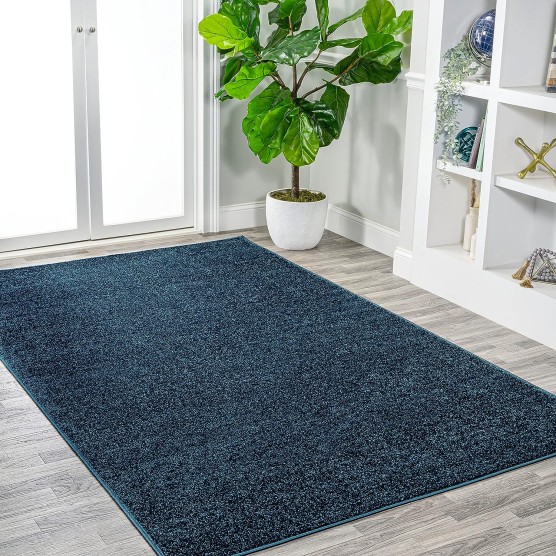 Haze Solid Low-Pile Indoor Area-Rug Casual Contemporary Solid Traditional Easy-Cleaning Bedroom Kitchen Living Room Non Shedding, 5 ft x 8 ft, Navy