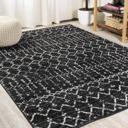 Moroccan Hype Boho Vintage Diamond Indoor Area-Rug Bohemian Easy-Cleaning Bedroom Kitchen Living Room Non Shedding, 8 X 10, Black/Ivory