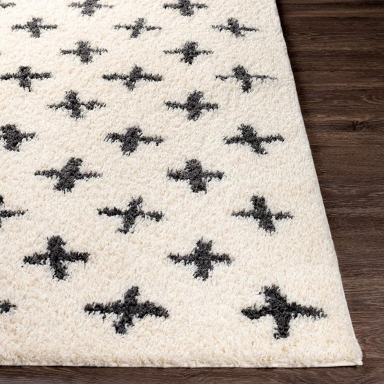 Moroccan Soft Mora Shag Area Rug,5'3" x 7',Cream/Charcoal