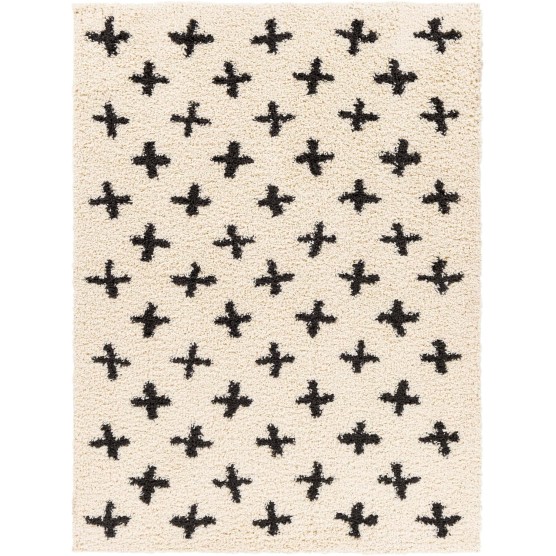 Moroccan Soft Mora Shag Area Rug,5'3" x 7',Cream/Charcoal