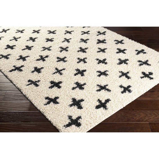 Moroccan Soft Mora Shag Area Rug,5'3" x 7',Cream/Charcoal