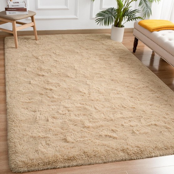 Soft Fluffy Bedroom Rugs, 4 x 6 Feet Indoor Shaggy Plush Area Rug for Boys Girls Kids Baby College Dorm Living Room Home Decor Floor Carpet, Camel