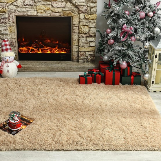 Soft Fluffy Bedroom Rugs, 4 x 6 Feet Indoor Shaggy Plush Area Rug for Boys Girls Kids Baby College Dorm Living Room Home Decor Floor Carpet, Camel