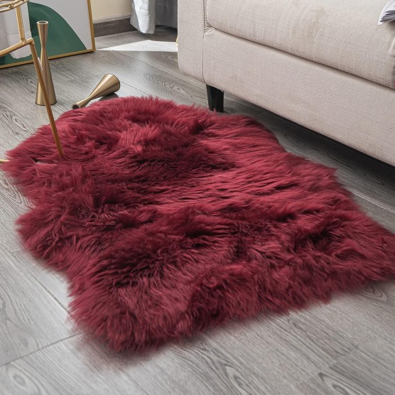 Luxury Soft Faux Sheepskin Fur Chair Couch Cover Area Rug Bedroom Floor Sofa Living Room (2 x 3 ft, Burgundy)