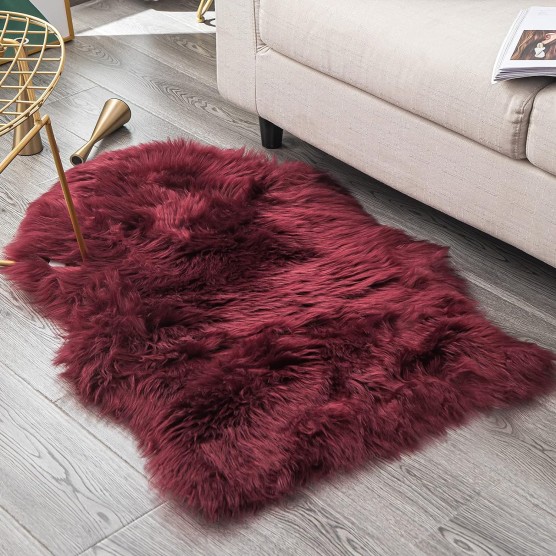 Luxury Soft Faux Sheepskin Fur Chair Couch Cover Area Rug Bedroom Floor Sofa Living Room (2 x 3 ft, Burgundy)