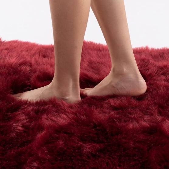 Luxury Soft Faux Sheepskin Fur Chair Couch Cover Area Rug Bedroom Floor Sofa Living Room (2 x 3 ft, Burgundy)