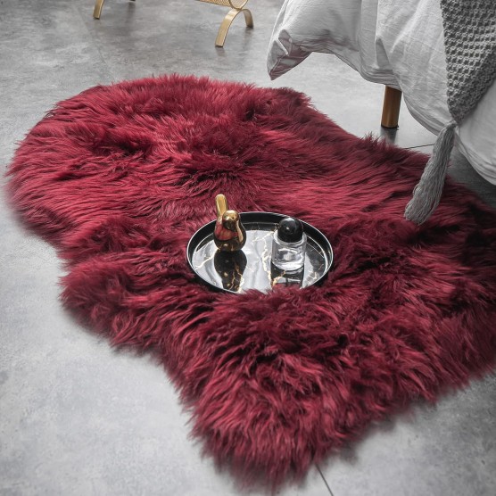 Luxury Soft Faux Sheepskin Fur Chair Couch Cover Area Rug Bedroom Floor Sofa Living Room (2 x 3 ft, Burgundy)