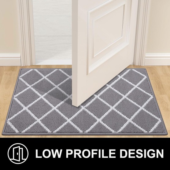  Indoor Door Mat, Non-Slip Absorbent Resist Dirt Entrance Mat, Washable Mats for Entryway, Low-Profile Inside Floor Doormat, 32" x 20", Grey