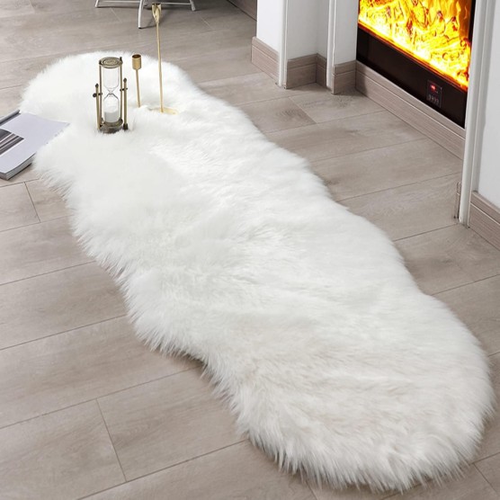 Super Soft Fluffy Faux Fur Sheepskin Rugs Bedroom Floor Sofa Living Room Runner High-Density Cushion Plush Carpet Sofa Cover Bedside Rugs (2x6 ft Sheepskin, White)