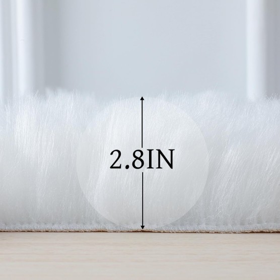 Super Soft Fluffy Faux Fur Sheepskin Rugs Bedroom Floor Sofa Living Room Runner High-Density Cushion Plush Carpet Sofa Cover Bedside Rugs (2x6 ft Sheepskin, White)