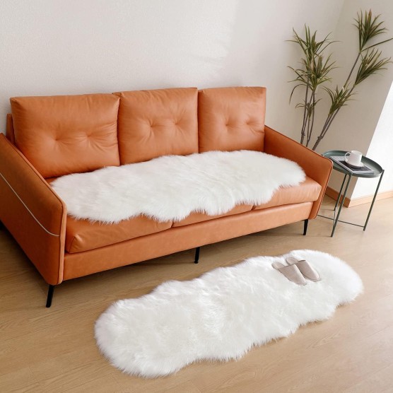 Super Soft Fluffy Faux Fur Sheepskin Rugs Bedroom Floor Sofa Living Room Runner High-Density Cushion Plush Carpet Sofa Cover Bedside Rugs (2x6 ft Sheepskin, White)