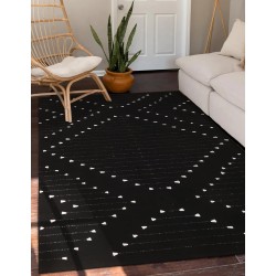 Black Area Rug for Living Room,5' x 8' Large Boho Washable Moroccan Cotton Thin Carpet for Bedroom,Indoor Outdoor Throw Rug for Dining Room Porch Office