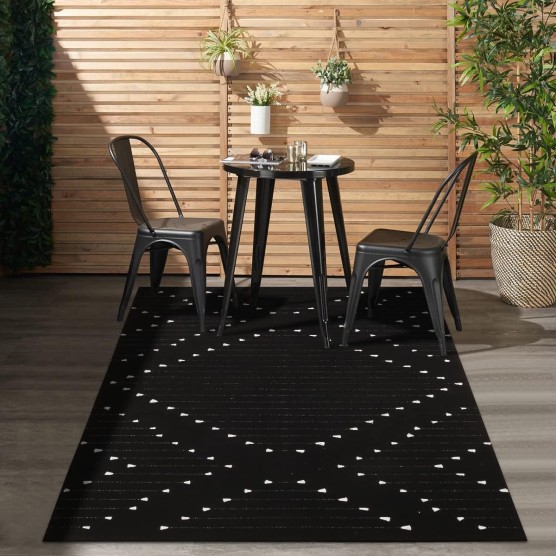 Black Area Rug for Living Room,5' x 8' Large Boho Washable Moroccan Cotton Thin Carpet for Bedroom,Indoor Outdoor Throw Rug for Dining Room Porch Office