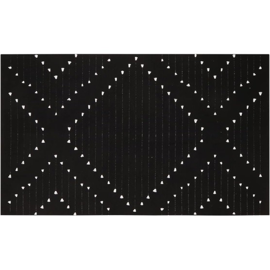 Black Area Rug for Living Room,5' x 8' Large Boho Washable Moroccan Cotton Thin Carpet for Bedroom,Indoor Outdoor Throw Rug for Dining Room Porch Office