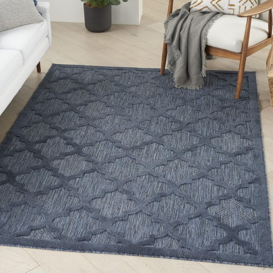 Easy Care Moroccan Navy Blue 5' x 7' Area Rug, Trellis, Easy Cleaning, Non Shedding, Bed Room, Living Room, Dining Room, Backyard, Deck, Patio (5x7)