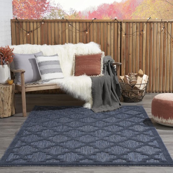 Easy Care Moroccan Navy Blue 5' x 7' Area Rug, Trellis, Easy Cleaning, Non Shedding, Bed Room, Living Room, Dining Room, Backyard, Deck, Patio (5x7)