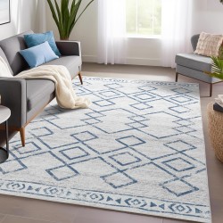 Washable Area Rug 5x7 - Moroccan Rug Bedroom Rug Stain Resistant Non Slip Thin Modern Geometric Soft Rug Contemporary Indoor Carpet for Living Room Kitchen Dining Room Blue