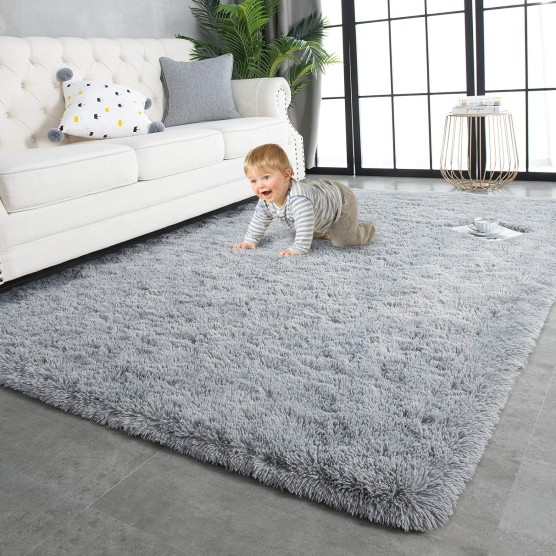 Super Soft Shaggy Rugs Fluffy Carpets, 8x10 Feet, Indoor Modern Plush Area Rugs for Living Room Bedroom Kids Room Nursery Home Decor, Upgrade Anti-Skid Rectangular Fuzzy Rug, Grey