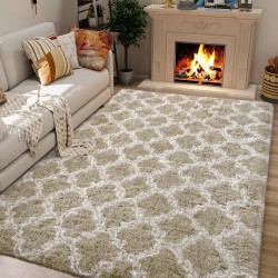 Luxury Shag Area Rug 8x10 Feet Geometric Plush Fluffy Rugs, Extra Soft Carpet Moroccan Rugs for Bedroom Living Room Dorm Kids, High Pile Shaggy Floor Rug Decor, Beige/White