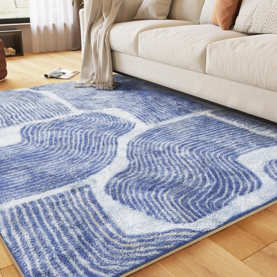 Zen Garden Area Rug - Ultra Soft Area Rug 3x5, Non Slip, Stain Resistant Living Room Rug, Washable Area Rugs for Living Room, Rugs for Bedroom (Blue, 3x5)