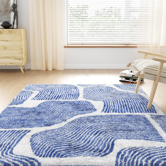 Zen Garden Area Rug - Ultra Soft Area Rug 3x5, Non Slip, Stain Resistant Living Room Rug, Washable Area Rugs for Living Room, Rugs for Bedroom (Blue, 3x5)