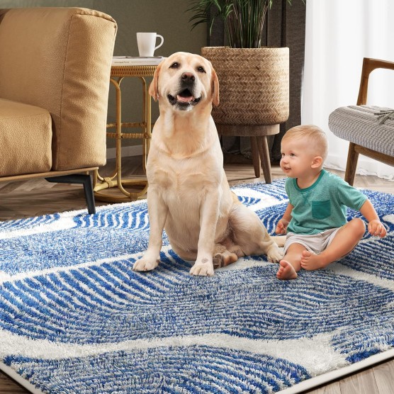 Zen Garden Area Rug - Ultra Soft Area Rug 3x5, Non Slip, Stain Resistant Living Room Rug, Washable Area Rugs for Living Room, Rugs for Bedroom (Blue, 3x5)