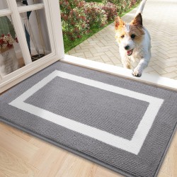 Indoor Door Mat, 30x17, Non-Slip Absorbent Resist Dirt Entrance Mat, Washable Low-Profile Inside Entry Doormats for Entryway, Grey