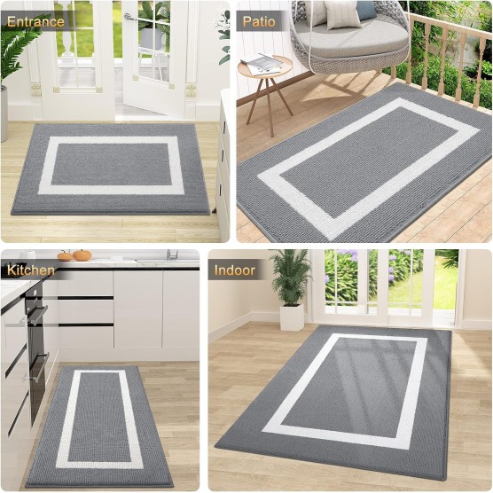 Indoor Door Mat, 30x17, Non-Slip Absorbent Resist Dirt Entrance Mat, Washable Low-Profile Inside Entry Doormats for Entryway, Grey