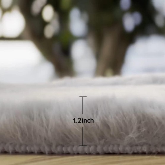 Grey Fluffy Rug Runners for Hallways Rabbit Fur Rugs for Living Room Washable Carpet Faux Sheepskin Rug Teen Room Nursery Decor Rectangle 2x6 Area Rug