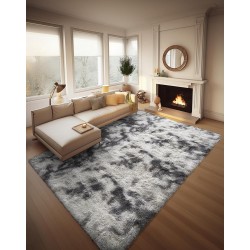 8x10 Area Rugs for Living Room, Large Shag Bedroom Carpet, Tie-Dyed Grey&White Big Indoor Thick Soft Nursery Rug, Fluffy Carpets for Boy and Girls Room Dorm Home Decor Aesthetic