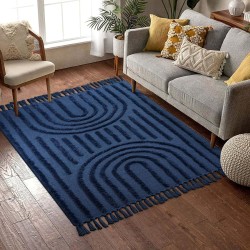 Indoor Door Mats for Entryway 3X5, Washable Rainbow Kitchen Rug, Woven Bedroom Rug with Tassel, Boho Tufted Office Rug, Cute Dorm Rug for Classroom/Nursery/Porch/Living Room, Dark Blue