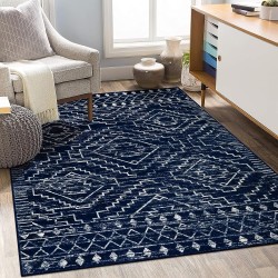 Moroccan 5x7 Blue Rugs for Living Room,Washable Geometric Tribal Bedroom Area Rug,Large Non-Shedding Soft Scandinavian Low Pile Stain Resistant Carpet for Den Kitchen Home Decor