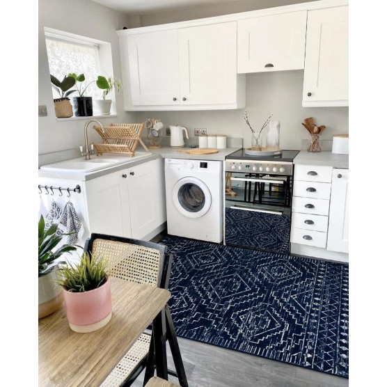 Moroccan 5x7 Blue Rugs for Living Room,Washable Geometric Tribal Bedroom Area Rug,Large Non-Shedding Soft Scandinavian Low Pile Stain Resistant Carpet for Den Kitchen Home Decor