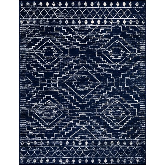 Moroccan 5x7 Blue Rugs for Living Room,Washable Geometric Tribal Bedroom Area Rug,Large Non-Shedding Soft Scandinavian Low Pile Stain Resistant Carpet for Den Kitchen Home Decor