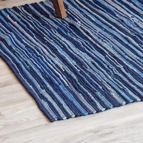 Home Collection Handwoven Navy Blue Area Rag Rug 4x6 Ft - Recycled Cotton Chindi Rug for Living Room, Kitchen & Eco-Friendly - Natural Recycled Stripe Rugs - Handcrafted Traditional Rugs