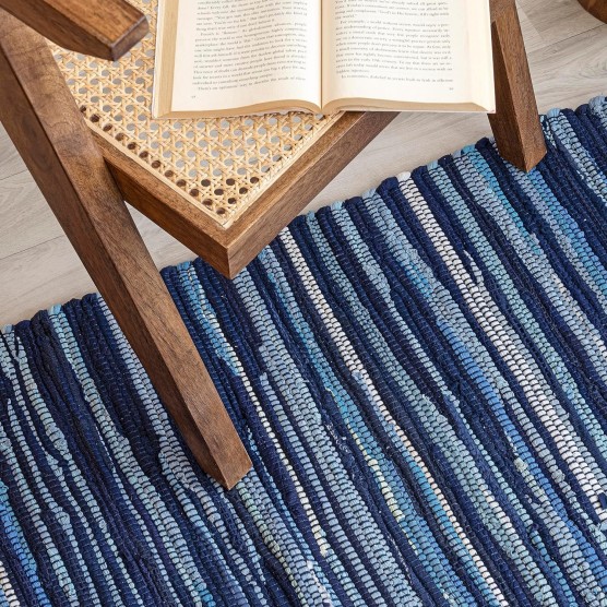 Home Collection Handwoven Navy Blue Area Rag Rug 4x6 Ft - Recycled Cotton Chindi Rug for Living Room, Kitchen & Eco-Friendly - Natural Recycled Stripe Rugs - Handcrafted Traditional Rugs