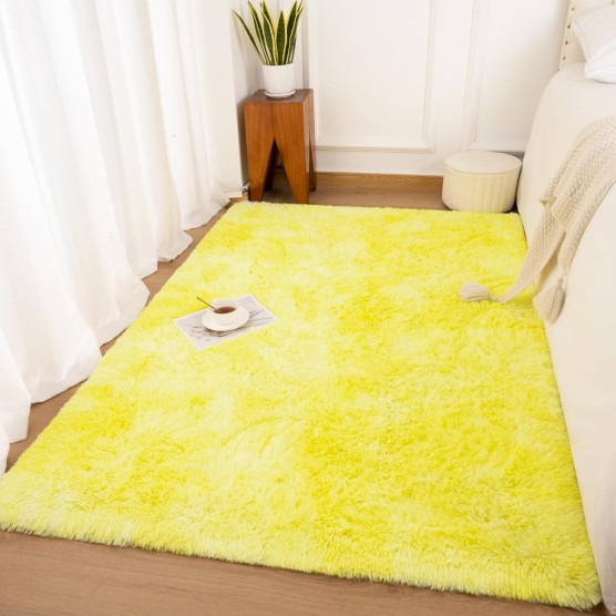 Shag Area Rug for Living Room, 4x6 Feet Tie Dyed Yellow Soft Fluffy Indoor Plush Throw Rugs for Bedroom Girls Kids Room Nursery Dorm Home Decor Carpet