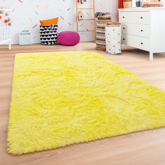 Shag Area Rug for Living Room, 4x6 Feet Tie Dyed Yellow Soft Fluffy Indoor Plush Throw Rugs for Bedroom Girls Kids Room Nursery Dorm Home Decor Carpet