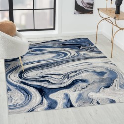 Modern Abstract Marble Swirl Blue 5x7 Area Rug