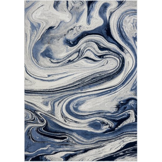 Modern Abstract Marble Swirl Blue 5x7 Area Rug