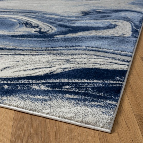 Modern Abstract Marble Swirl Blue 5x7 Area Rug