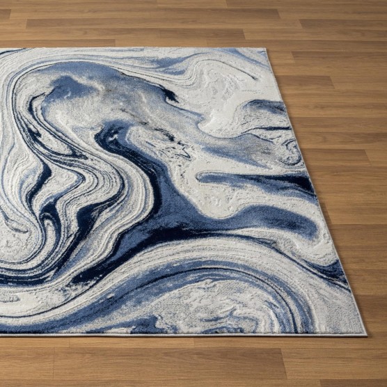 Modern Abstract Marble Swirl Blue 5x7 Area Rug