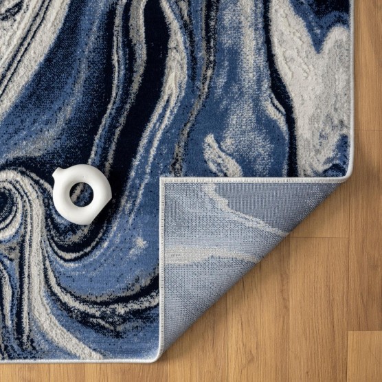 Modern Abstract Marble Swirl Blue 5x7 Area Rug