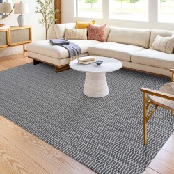 Washable Area Rug for Living Room 6x9 Ft Bedroom Rug with Runner Backing Thin Dark Grey Rug Cotton Dining Room Rug, Large Floor Carpet for Living Room Dining Room Bedroom