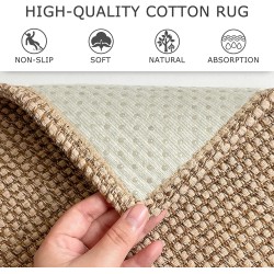 Boho Rugs for Entryway 3x5 ft Washable Front Door Area Rug Indoor Rubber Backed Kitchen Area Rug Natural Front Porch Mat Cotton Floor Carpet for Entryway Bathroom Living Room Kitchen