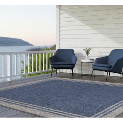 Lena Rug Washable Indoor Outdoor Rug Weather Resistant Indoor Outdoor Carpet for Porch Deck Balcony Backyard Patio Rug 6x9 Bordered Azure Blue/Silver Grey