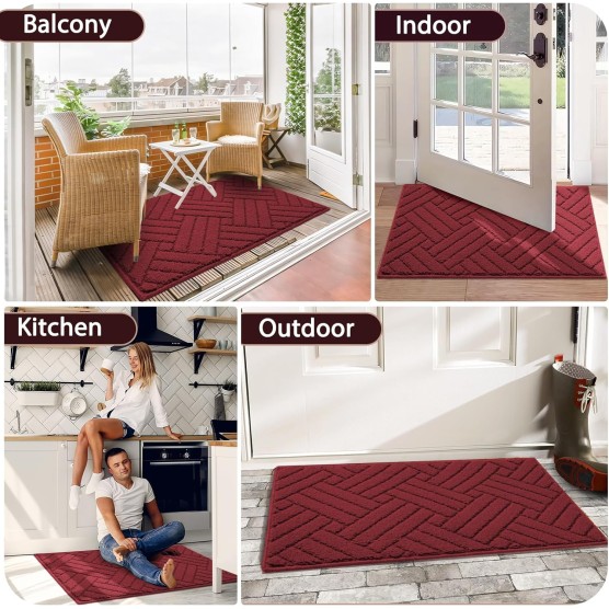 Door Mat Indoor Doormat, Entryway Rug Red Door Mats Non-Slip Rubber Backing, Low-Profile Entrance Christmas Rugs, Absorbent Resist Dirt Doormats Washable Inside Floor Mat,20"x31.5"