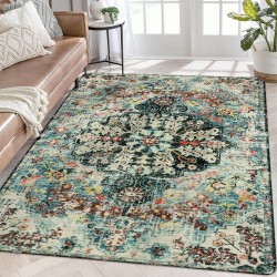 Area Rugs 6x9, Washable Area Rugs for Living Room Non Slip Bedroom Dining Room Rug, Large Bohemian Soft Stain Resistant Indoor Floor Carpet for Apartment Nursery Kids Room, Teal