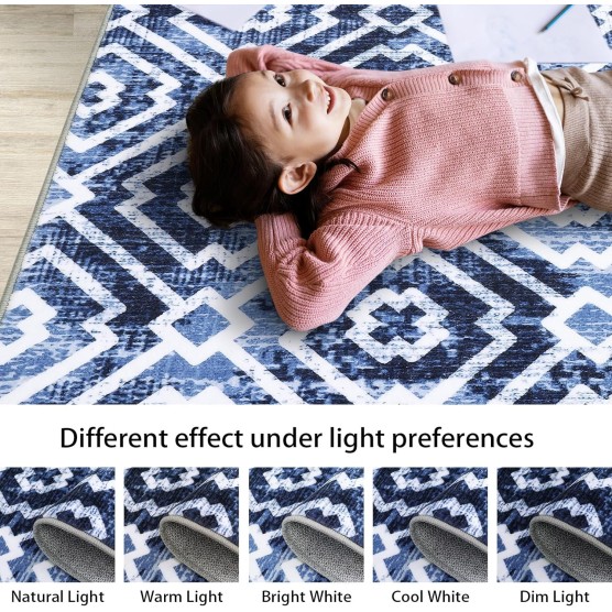 8x10 Area Rug Moroccan Machine Washable Rug Modern Geometric Trellis Area Rug Distressed Stain Resistant Non-Slip Floor Cover Carpet Rug Foldable Accent Rug for Home Decor, Navy