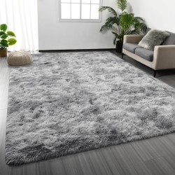 Large Shag Area Rugs 8 x 10, Tie-Dyed Plush Fuzzy Rugs for Living Room, Ultra Soft Fluffy Furry Rugs for Bedroom, Anti-Skid Indoor Carpet Nursery Rugs for Kids Room Home Decor, Light Grey